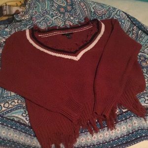 NWOT V-Neck Distressed Hem Sweater
